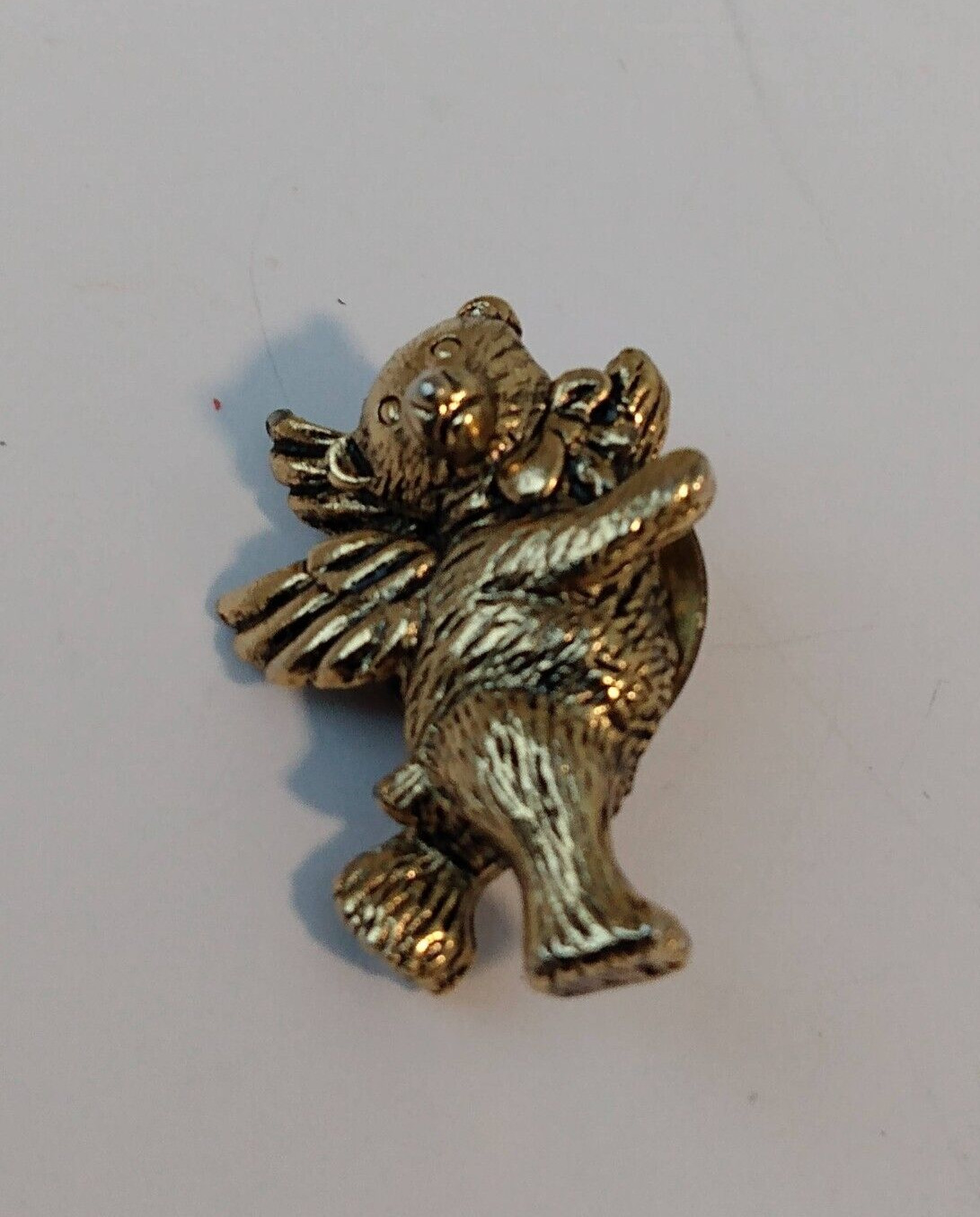 Small Gold Tone Bear Angel Lapel Pin