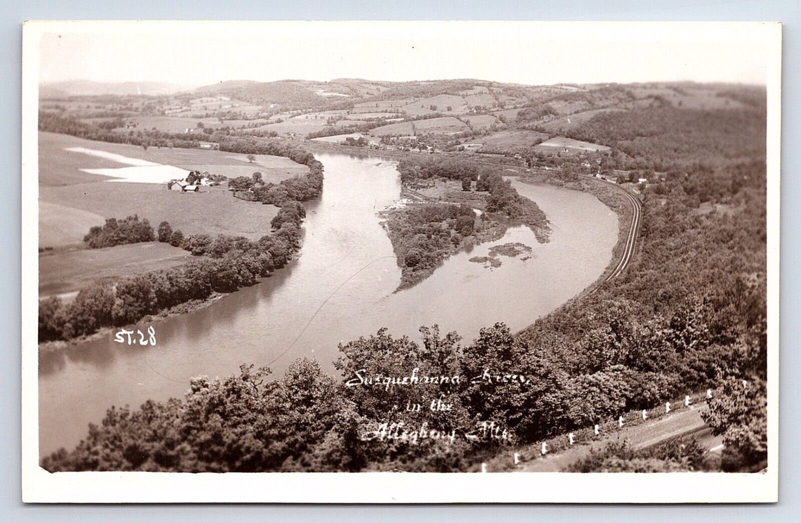 Postcard RPPC Aerial View Susquehanna River Alleghany Mountains Pennsylvania PA