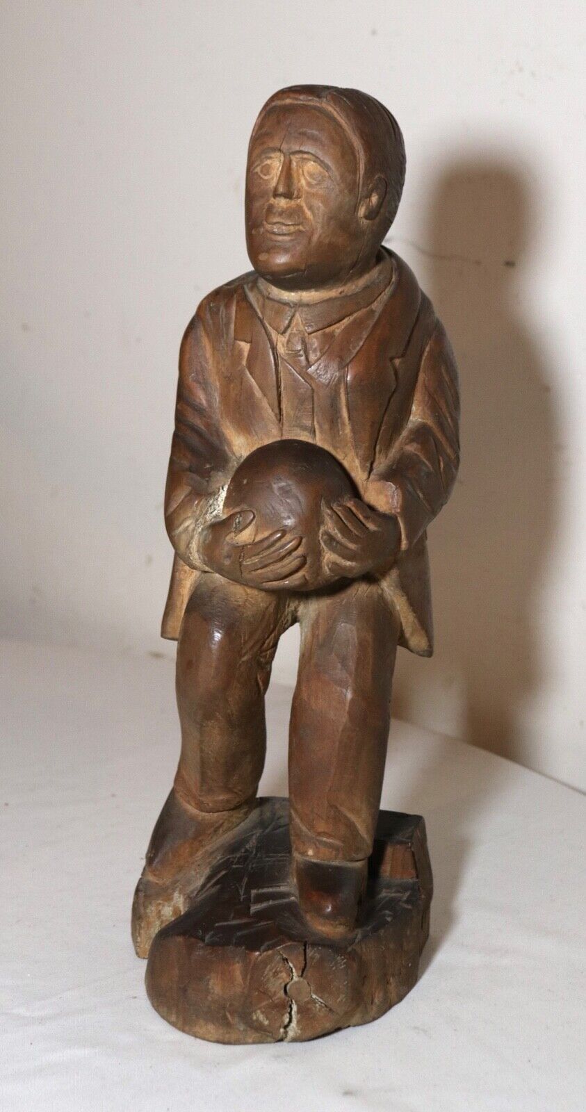antique 1800\'s Folk Art hand carved wood figural man sculpture statue figure 