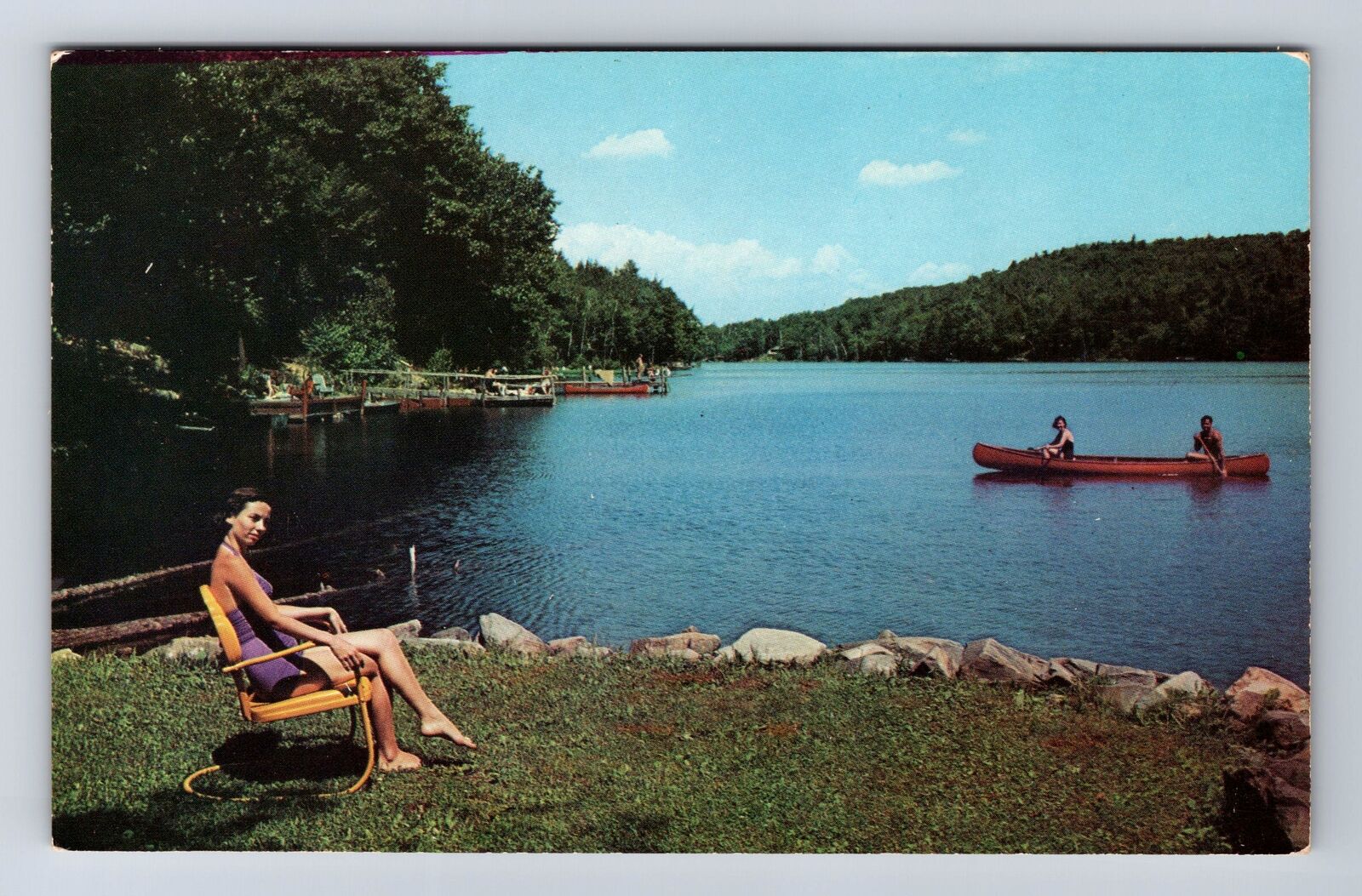 Babcock Lake NY-New York, Canoeing on Lake in Rensselaer County Vintage Postcard