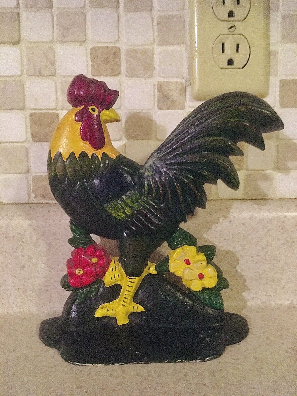 Vintage Standin Painted Metal Rooster Sculpture, Old Fashioned Figurine 8x6.5\