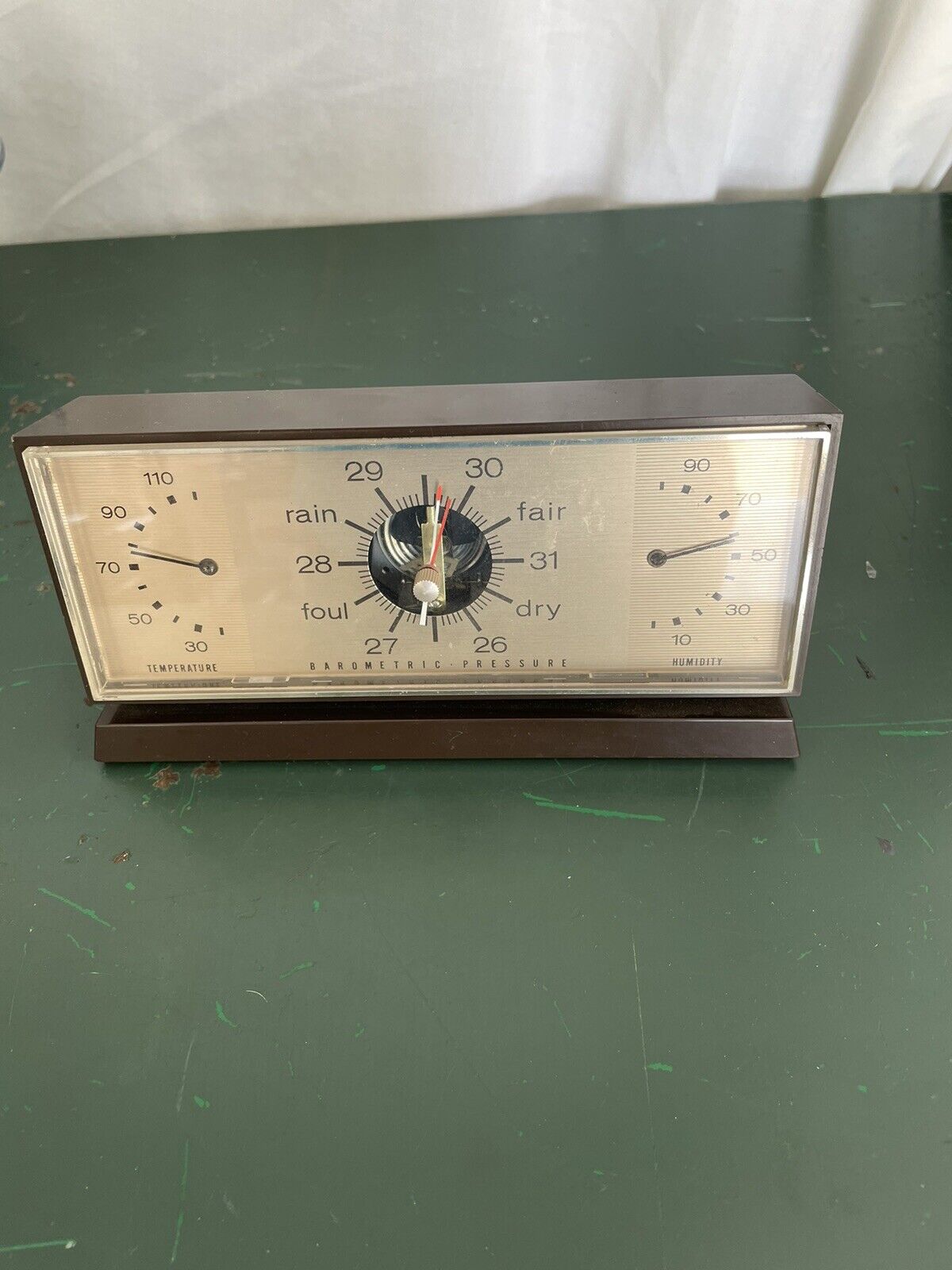 Honeywell Weather Station Vintage N30A Brown Desktop Barometer Humidity Temp