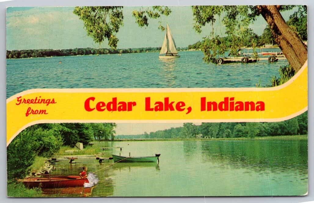 eStampsNet - Greetings from Cedar Lake Indiana IN Lake Front Postcard 