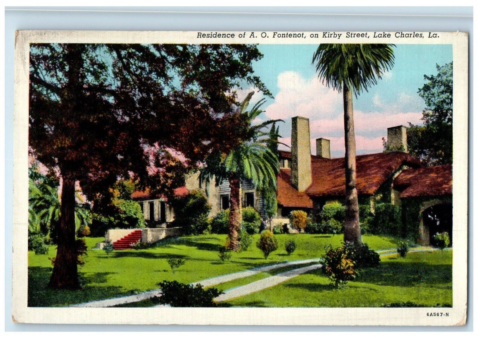 1944 Residence A O Fontenot Kirby Street Lake Charles Louisiana Vintage Postcard
