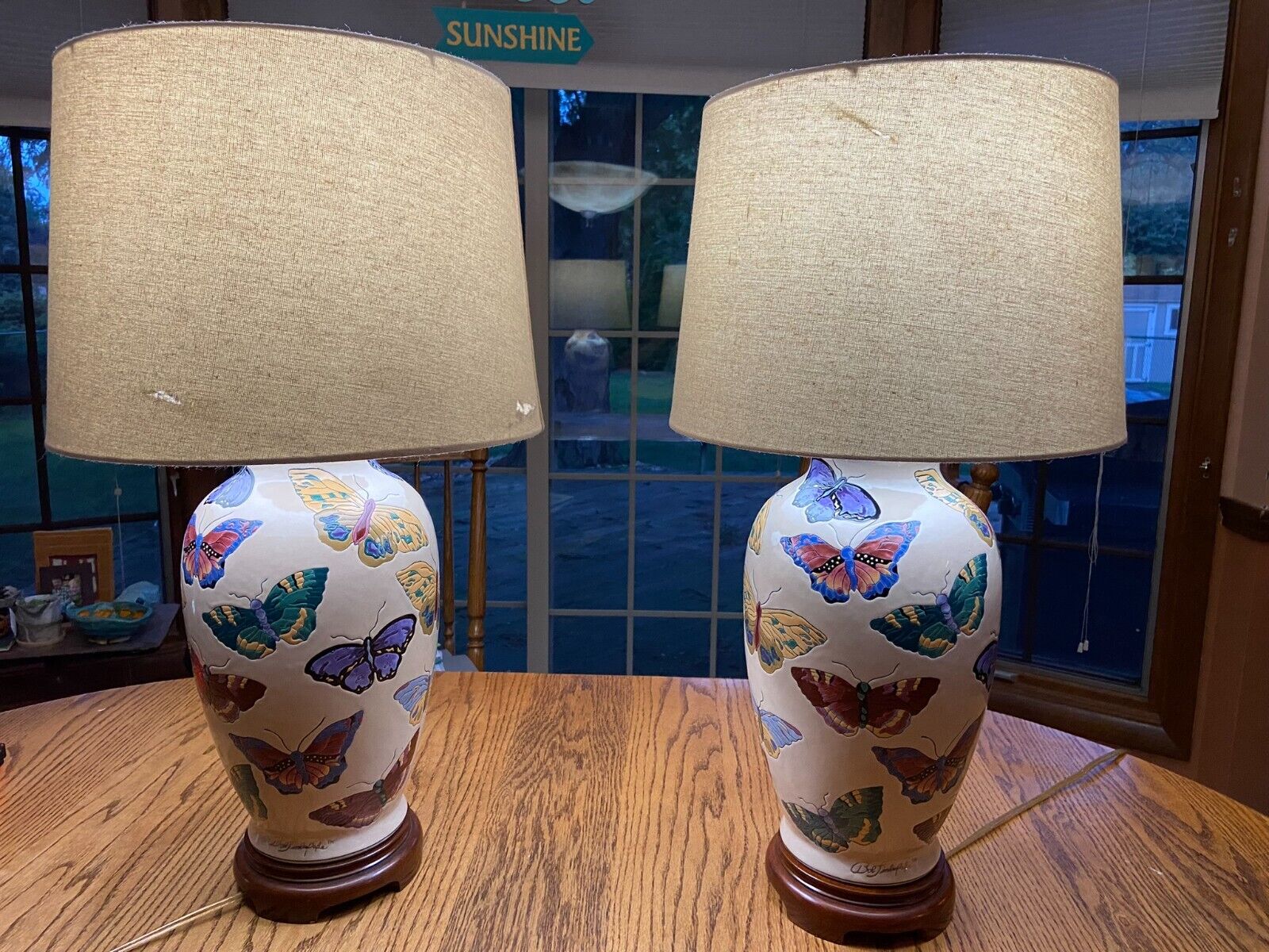 Pair Bob Timberlake Ceramic Lamp ButterFly Butterflies **Shades not included**