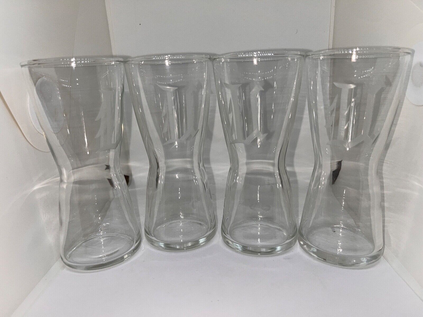 Set of 4 Vintage Pilsner Hourglass Shaped Beer Glasses Etched Monogram Letter U