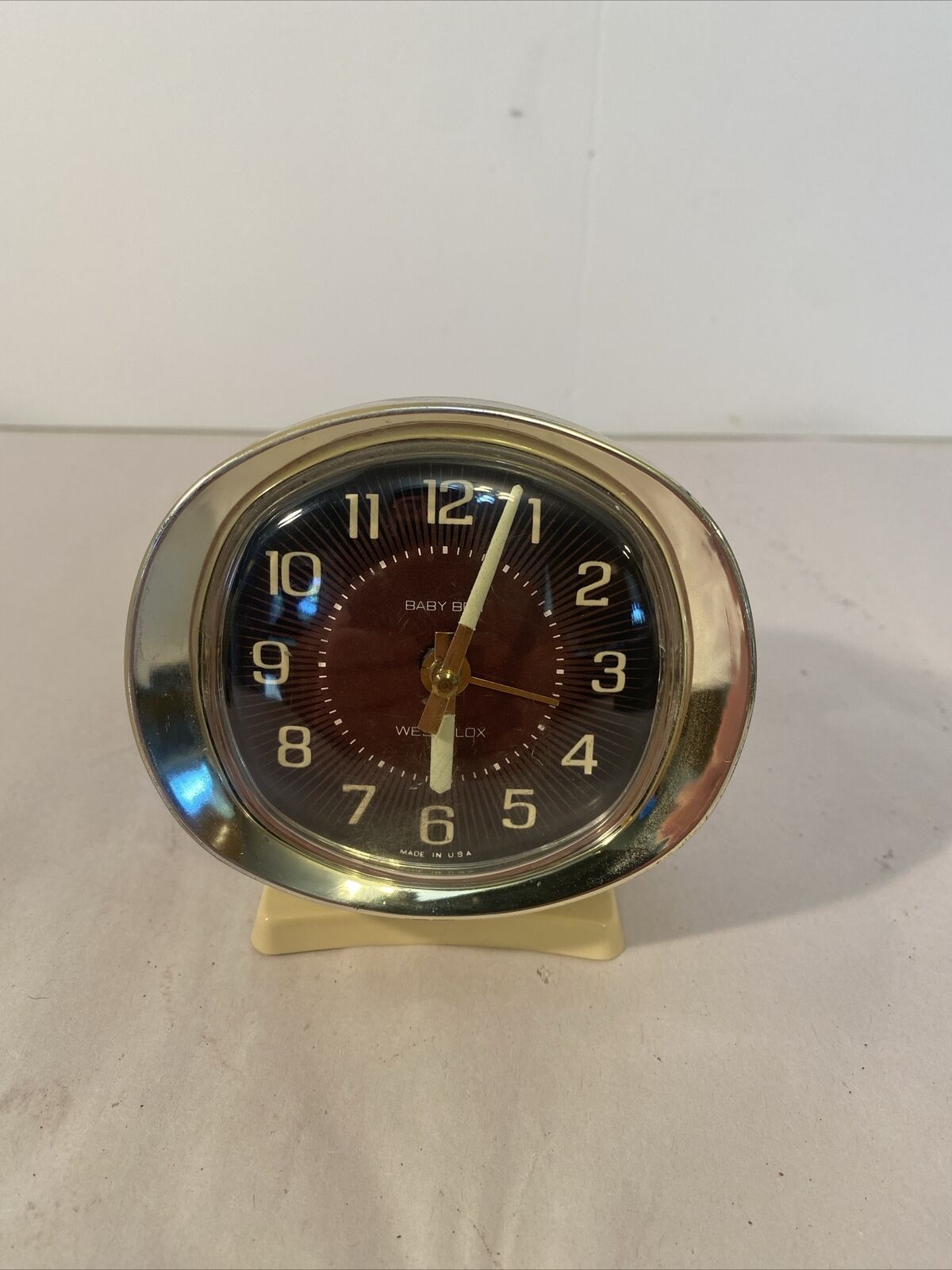 Vintage Westclox Baby Ben Wind Up Alarm Clock USA Cream/Gold Glows