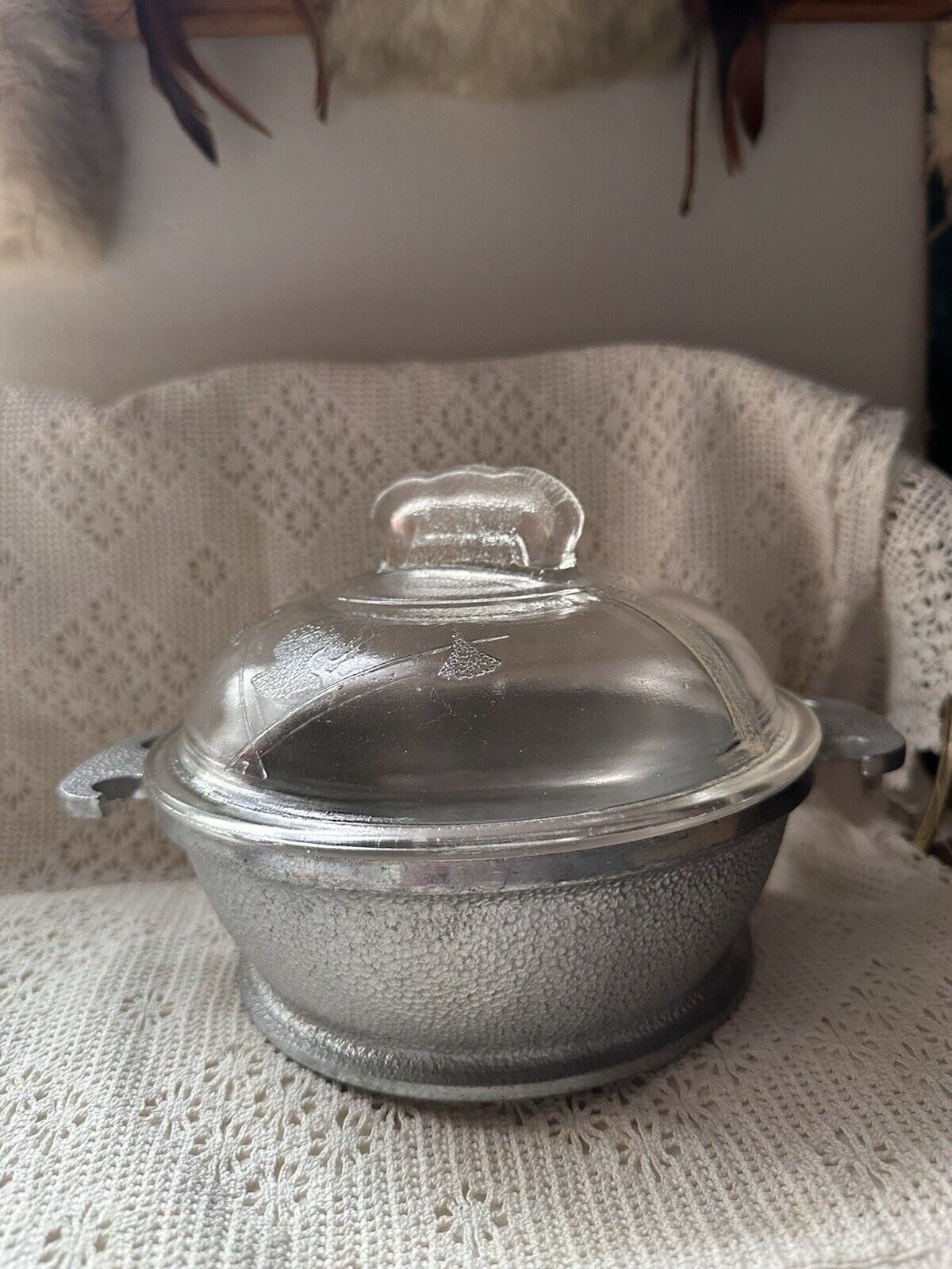 Vintage Guardian Service Cookware Aluminum Dutch Oven Round Pot With Glass Lid