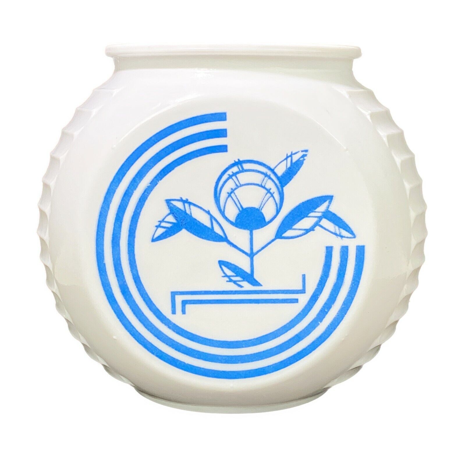 Vtg White Pressed Milk Glass Art Deco Floral Grease Jar Vase Planter Americana