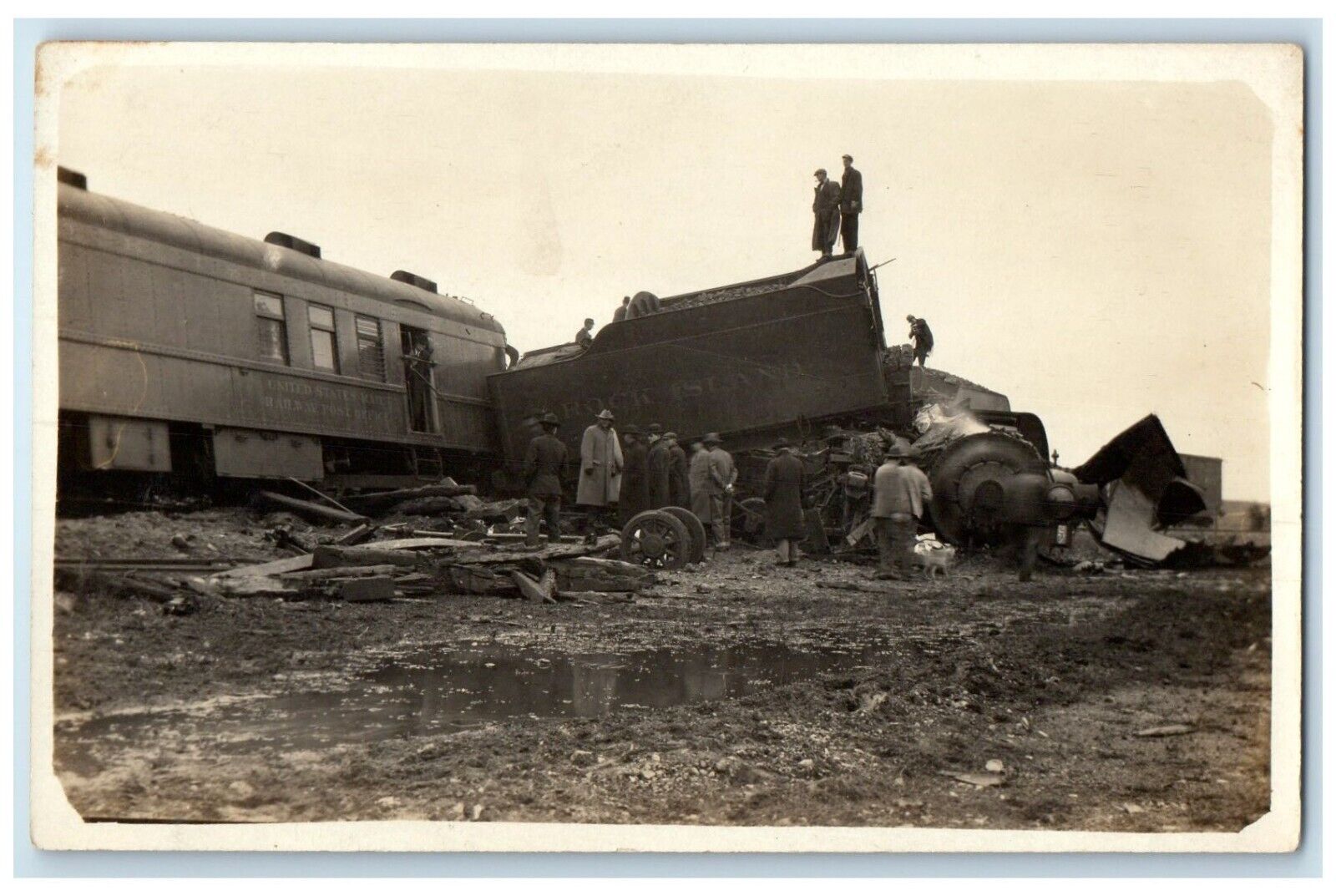 c1910's Railroad Wreck Accident Rock Island IL RPPC Photo Antique Postcard