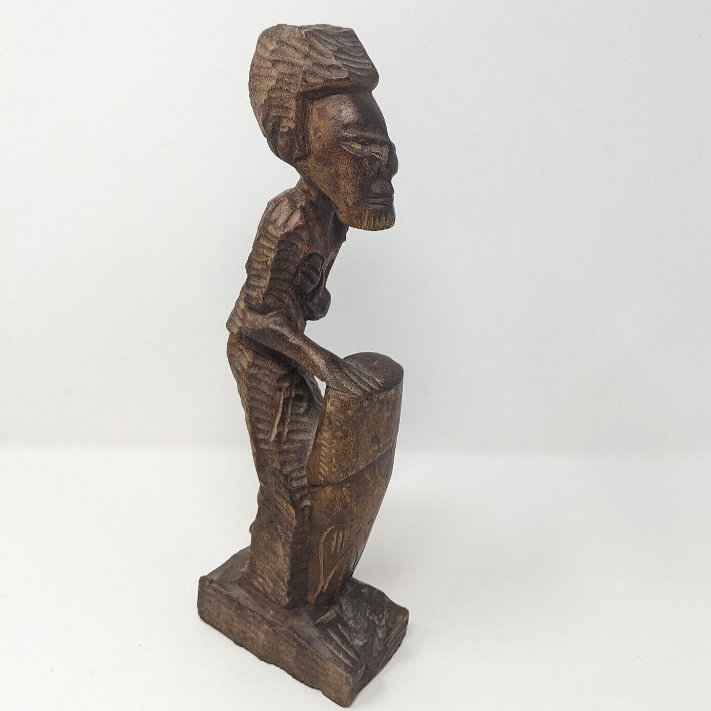 Exquisite Mid Century African Hand-Carved Wooden Drummer Sculpture