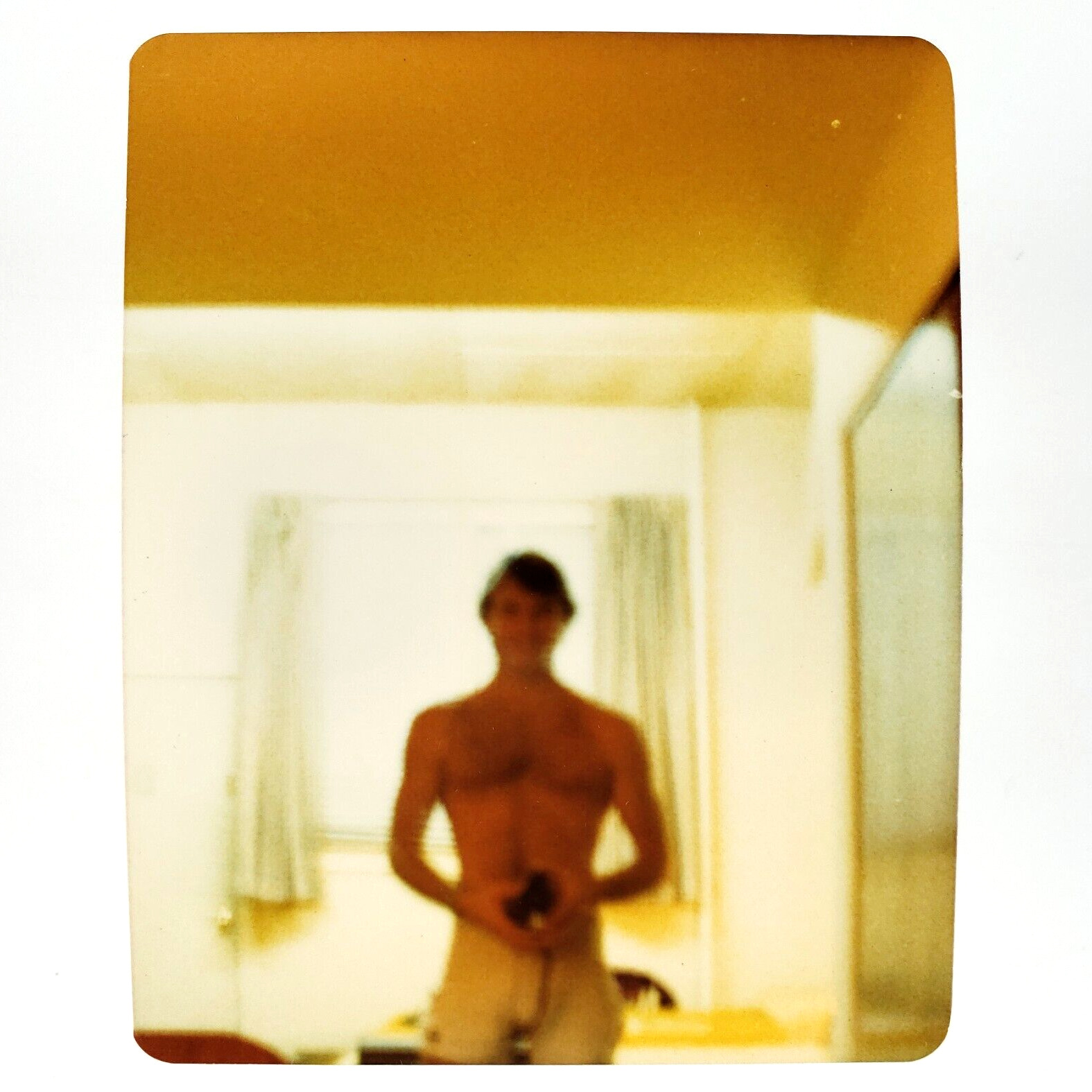 Shirtless Blurred Beefcake Photographer Photo 1970s Mirror Selfie Snapshot B3304
