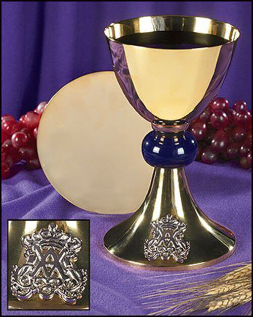 Stratford Chapel Gold Tone Blessed Mother Chalice and Paten Set, 8 Inch