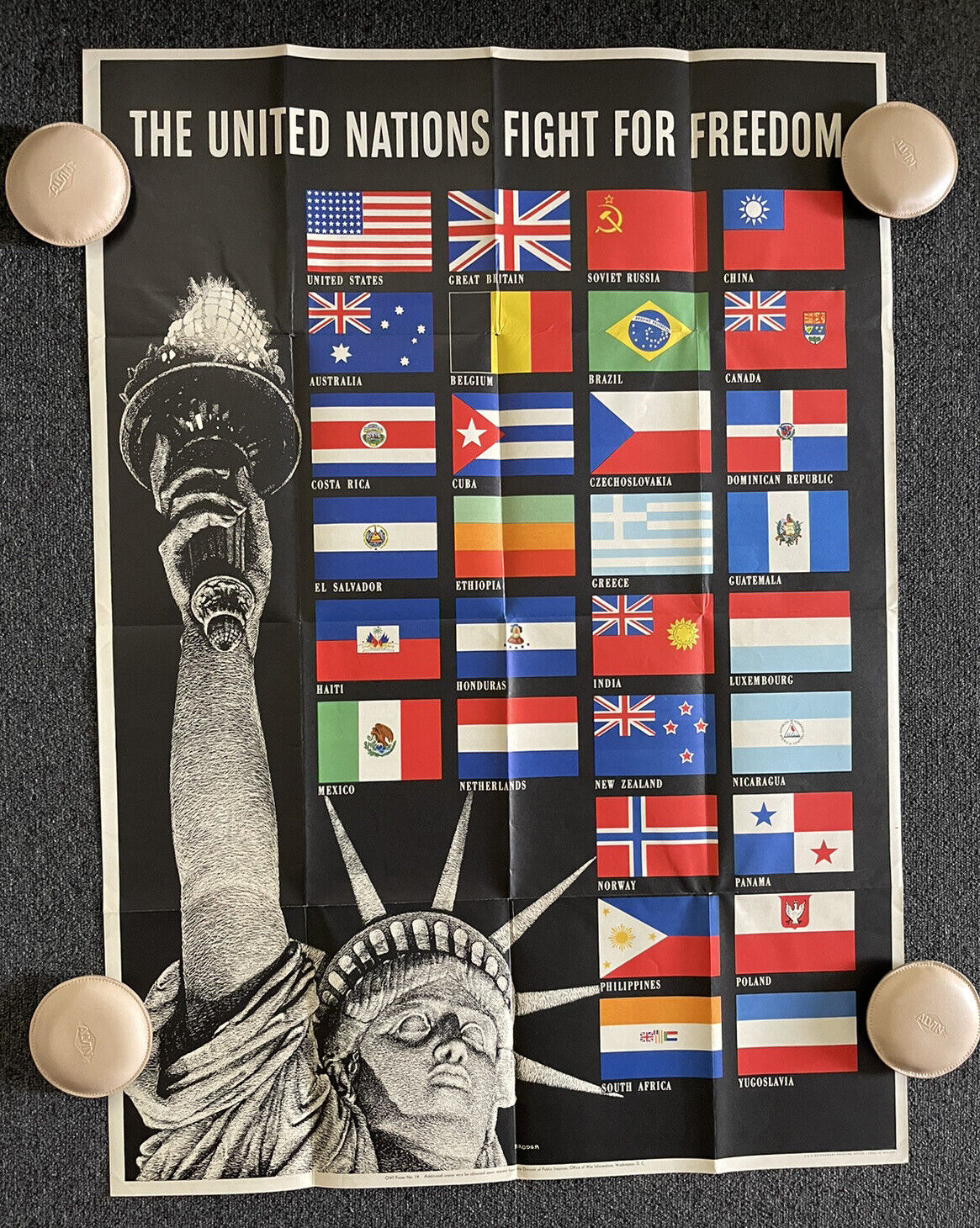 The United Nations Fight For Freedom Original WWII Poster 1942 Vintage 28 X 40”