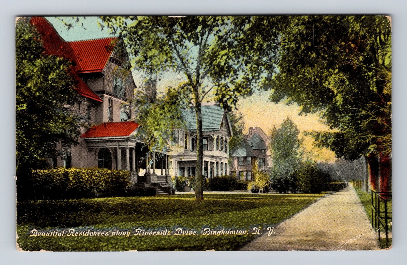 Binghamton NY-New York, Residences Along Riverside Drive, Vintage Postcard