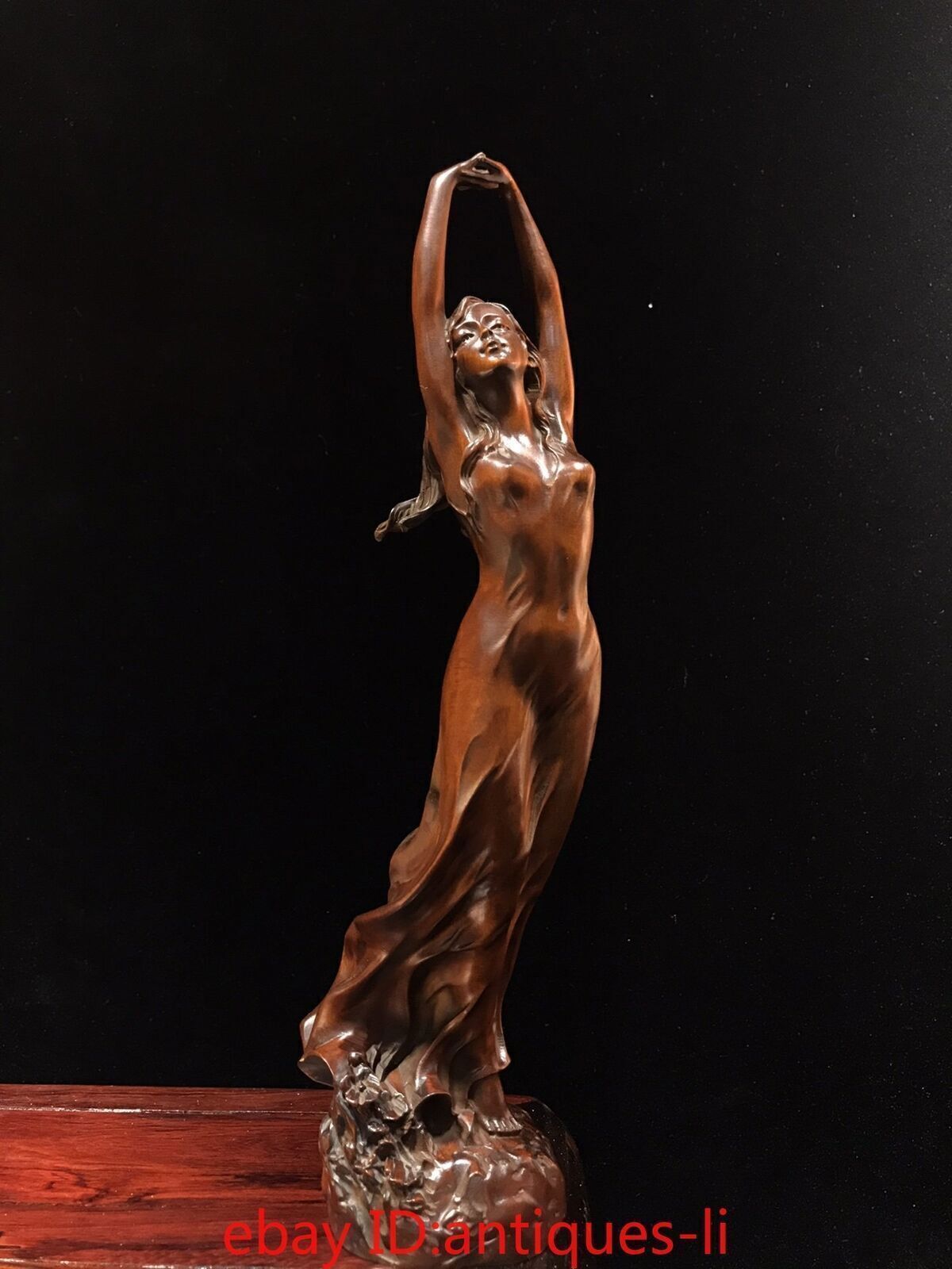 Chinese Antique Boxwood Hand-carved Dancing Girl Statue Ornament
