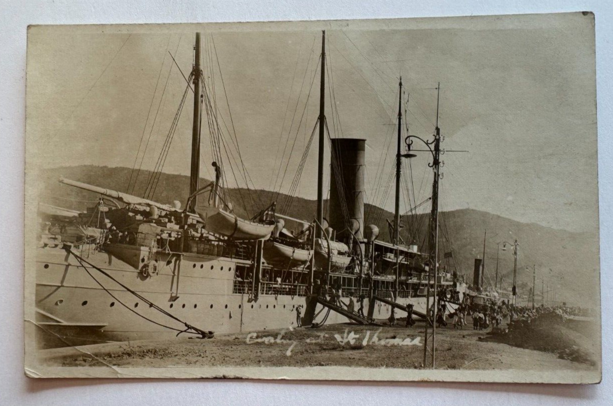 c1910s RPPC Postcard St Thomas Virgin Islands Caribbean Coaling Ship Steamer AZO