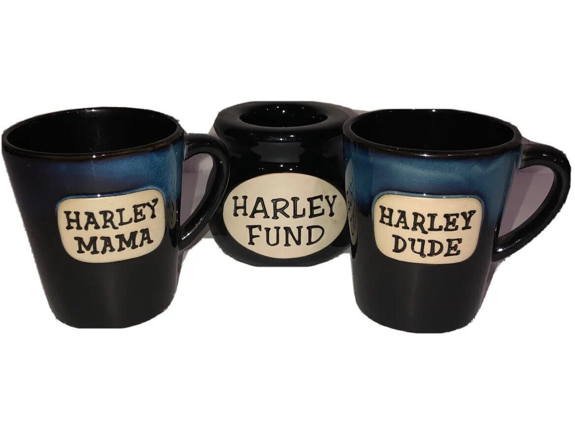 GANZ Harley Mama Papa Mug Set with Money Jar Harley Davidson Coffee Set