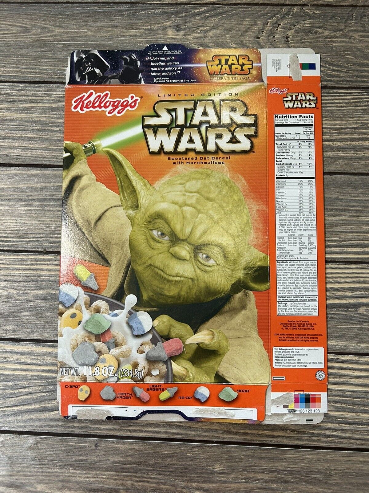 Kellogg's STAR WARS CEREAL BOX Yoda Episode III Orange Box Feb 2008 11.8 Oz