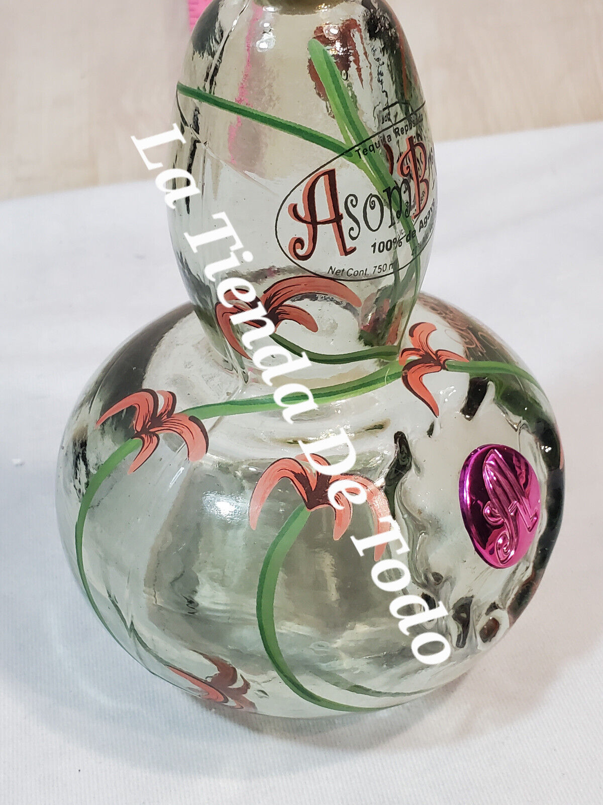 EMPTY GLASS TEQUILA BOTTLE IN SHAPE OF A GOURD OR BULITO FOR ASOMBROSO FANS