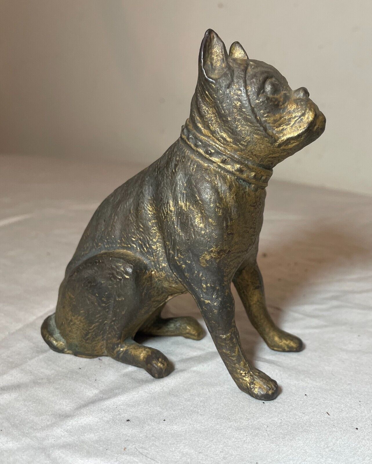 antique 1920\'s cast iron figural bulldog dog gold gilded still coin penny bank