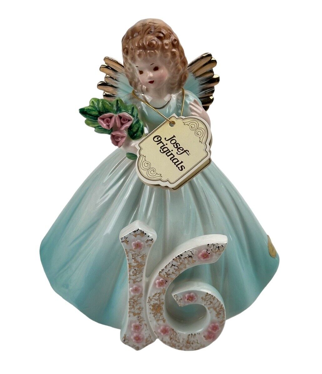 Vtg JOSEF ORIGINAL Ceramic Sweet 16 Birthday Angel Girl Figurine With Tag