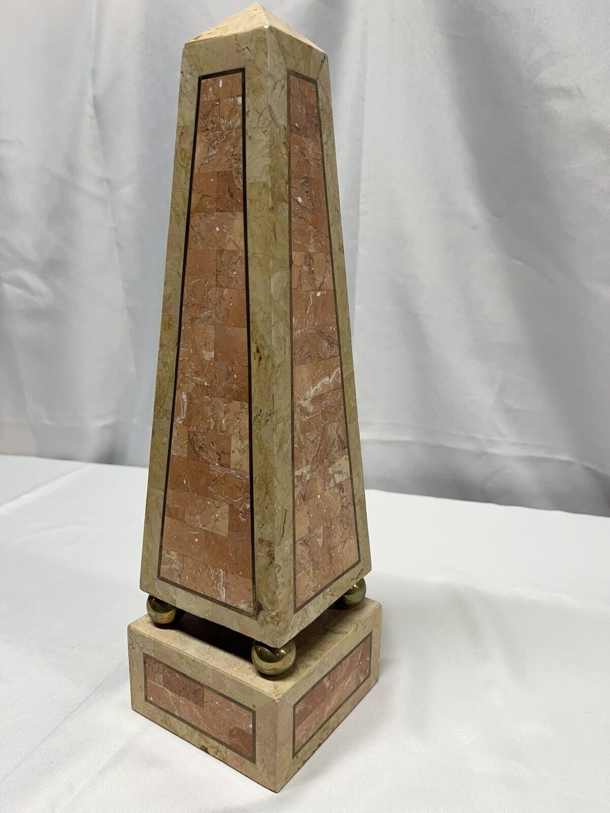 Maitland-Smith Large Tessellate Stone & Brass Inlaid Obelisk Sculpture 16\