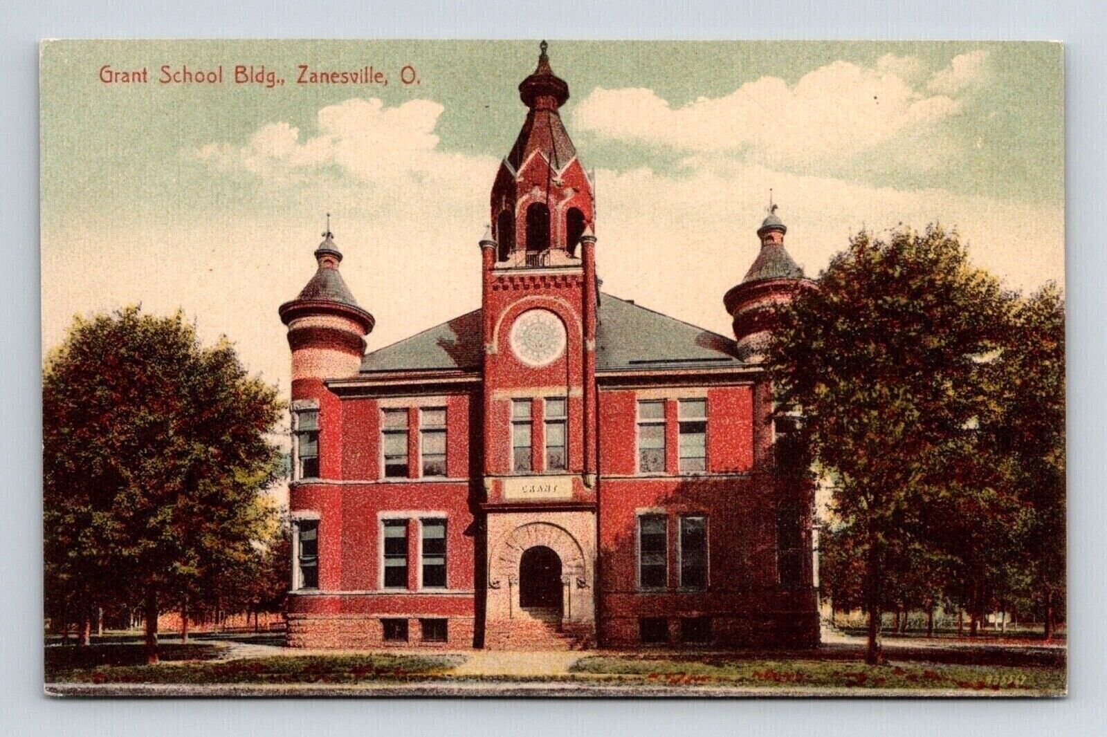 Grant School Building Zanesville Ohio Street View Campus Vintage UNP Postcard