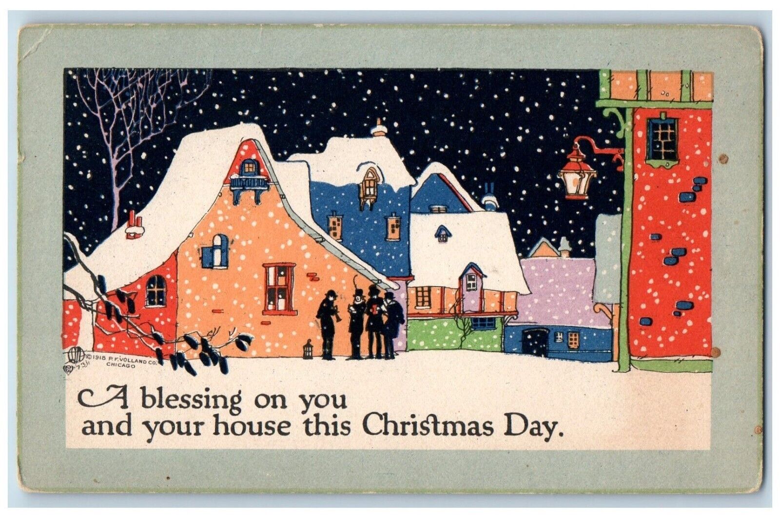 Volland Artist Signed Postcard Christmas Houses Snow Winter Arts Crafts c1910's