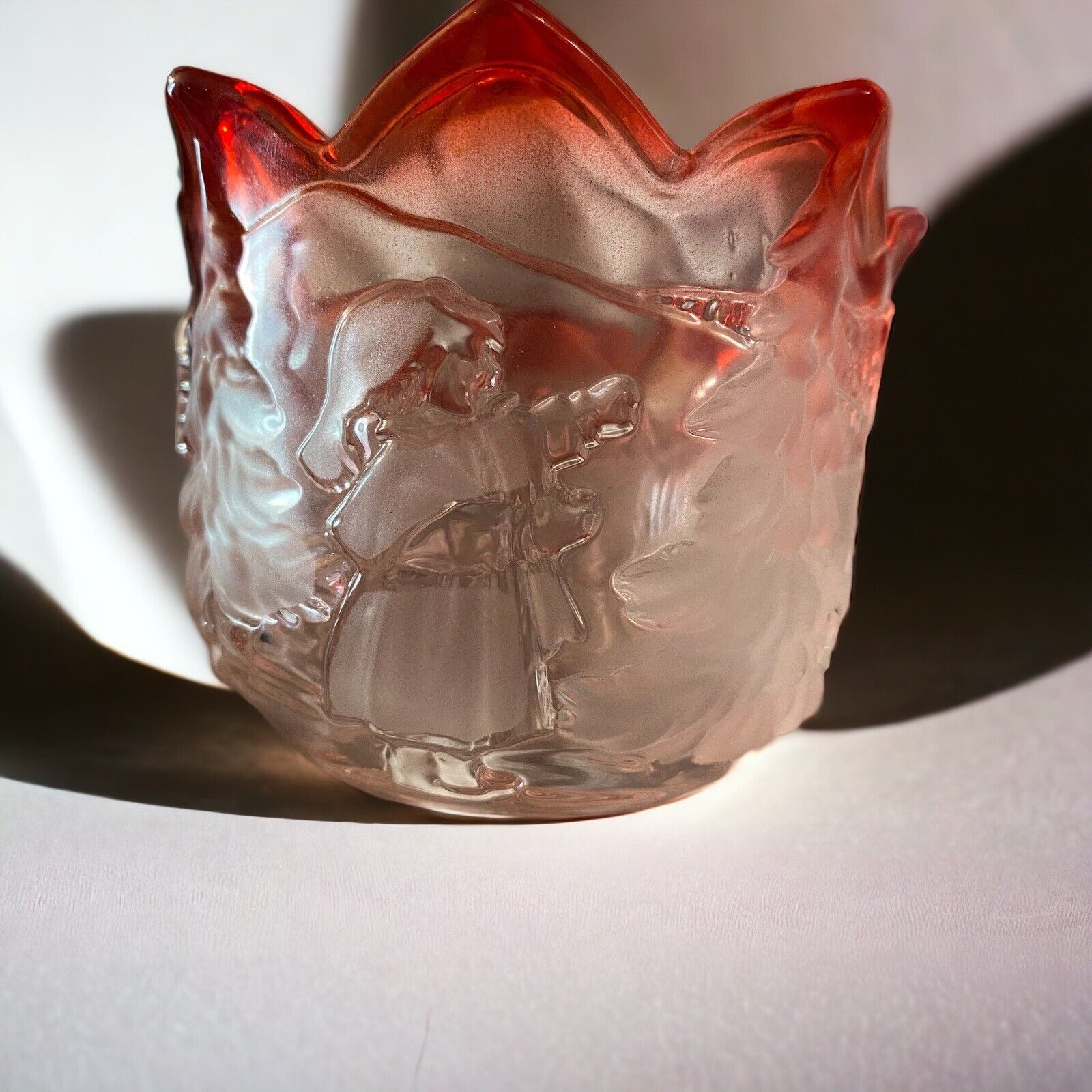 Vtg Mikasa Glass Red to Clear Tulip Christmas Tealight Candle Holder Bowl
