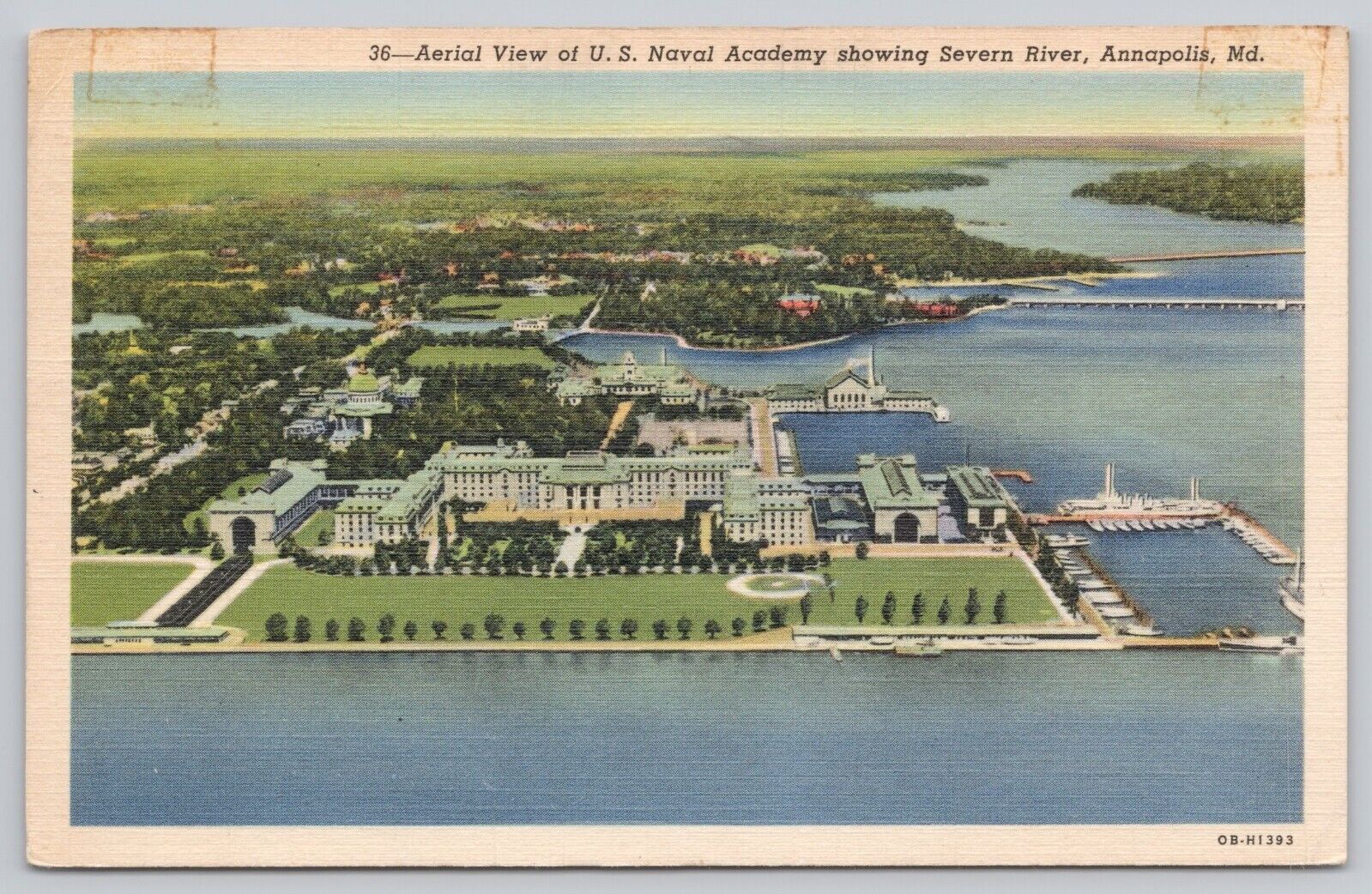 Aerial View U.S. Naval Academy Severn River Annapolis Maryland Linen Postcard