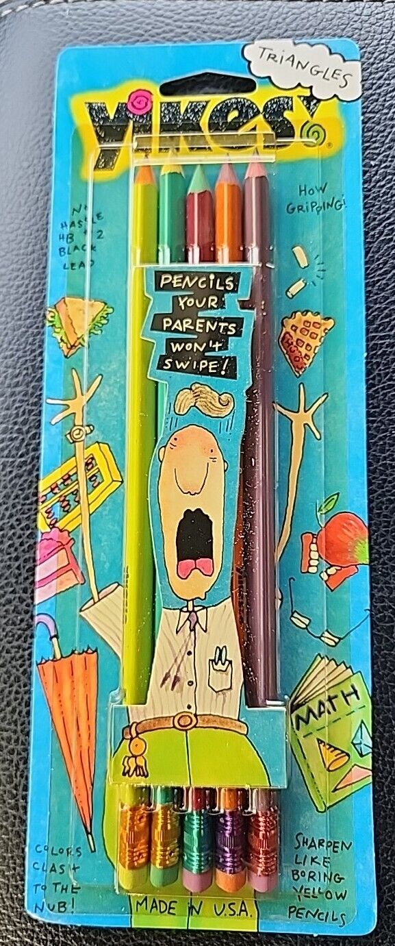 Vtg YIKES TRIANGLES Black Lead PENCILS 5 Pack 90’s NOS Sealed Made in USA 91303