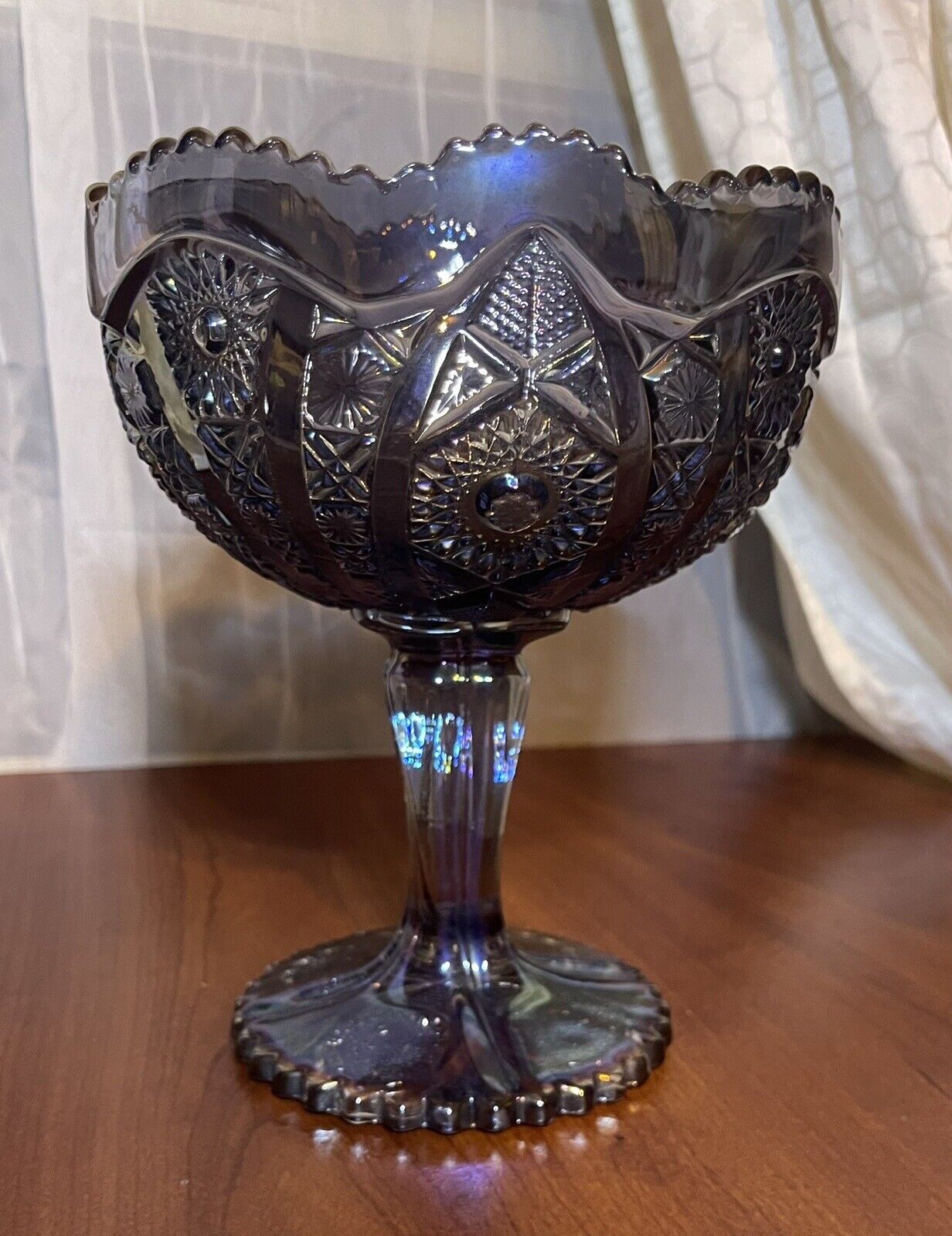 Vntg*GORGEOUS*Imperial Glass Purple Iridescent Pedestal Compote. Perfect Condtn
