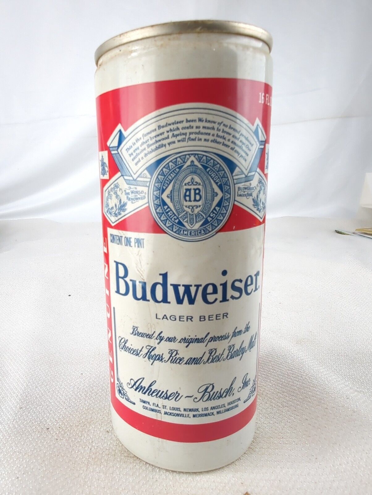 Budweiser Beer - Anheuser Busch Tampa FLA 16 oz One Pint Pull Tab Can