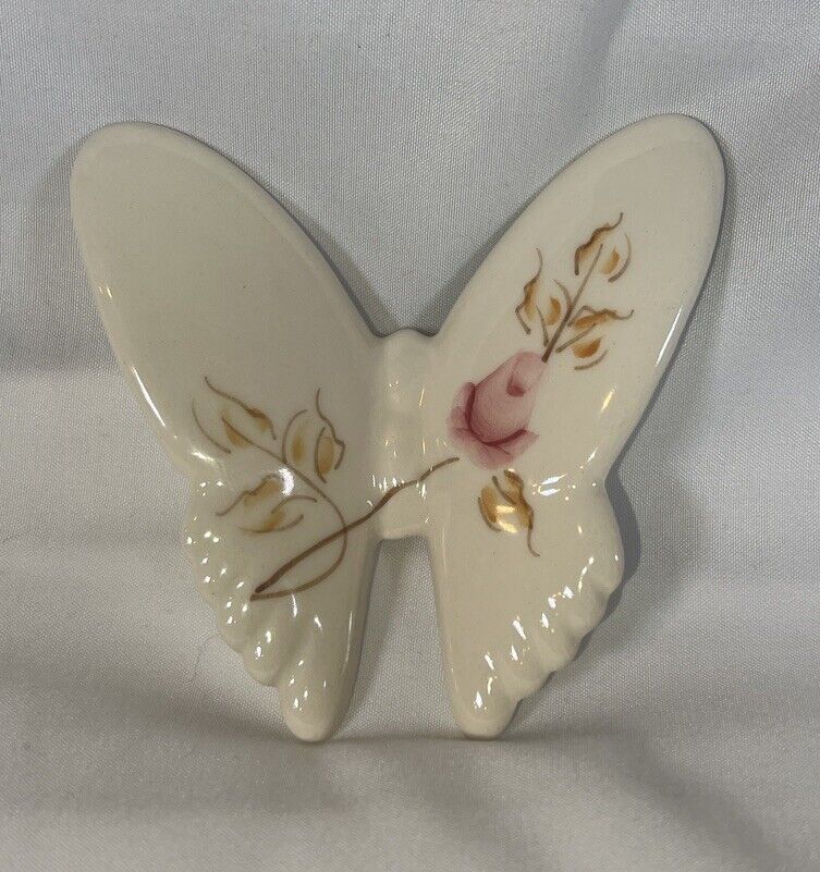 Vintage Lasting Products Inc Hand Painted White Ceramic Butterfly Rose Decor