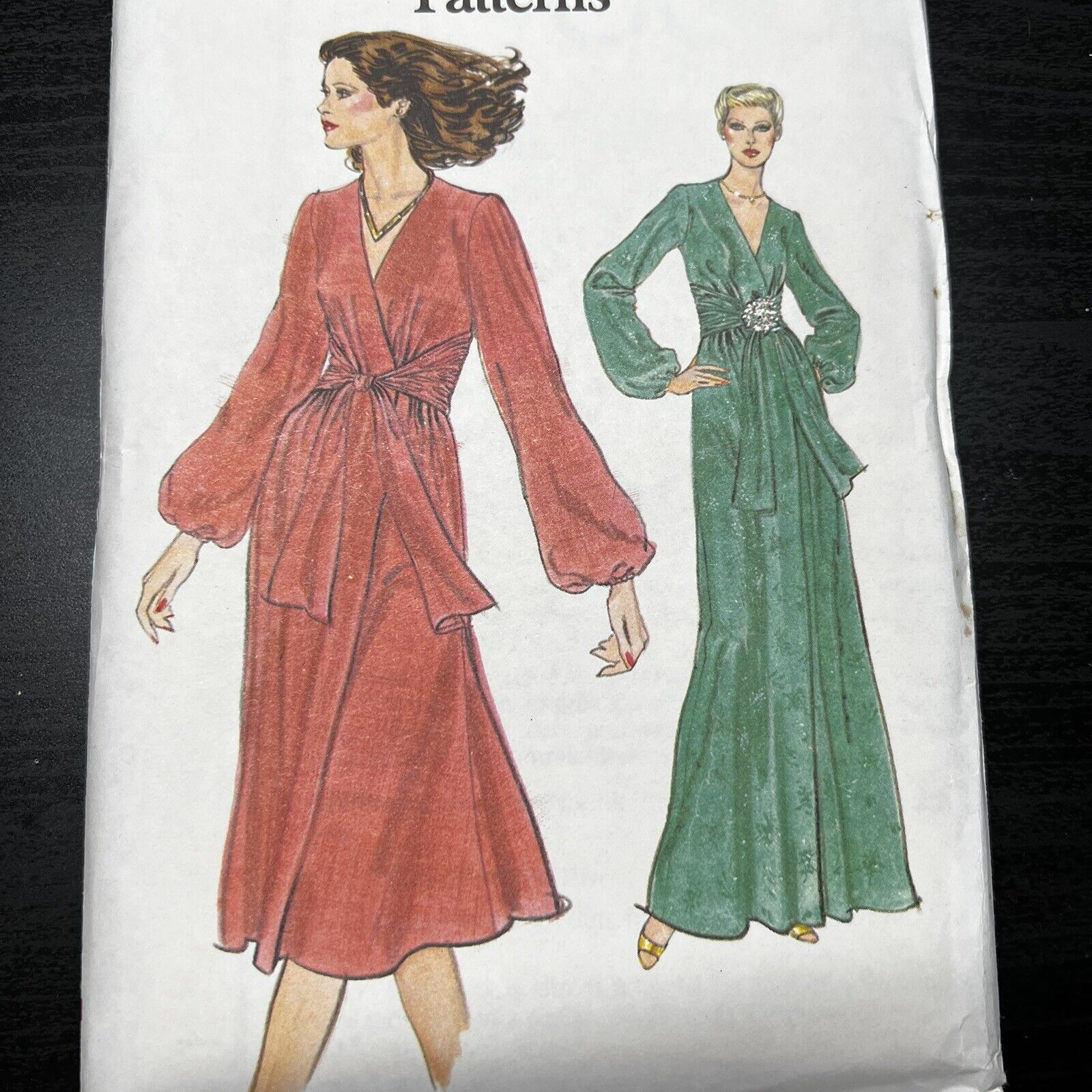 Vintage 1970s Vogue 9942 Loose Fit Mock Wrap Dress Sewing Pattern 16 M/L UNCUT