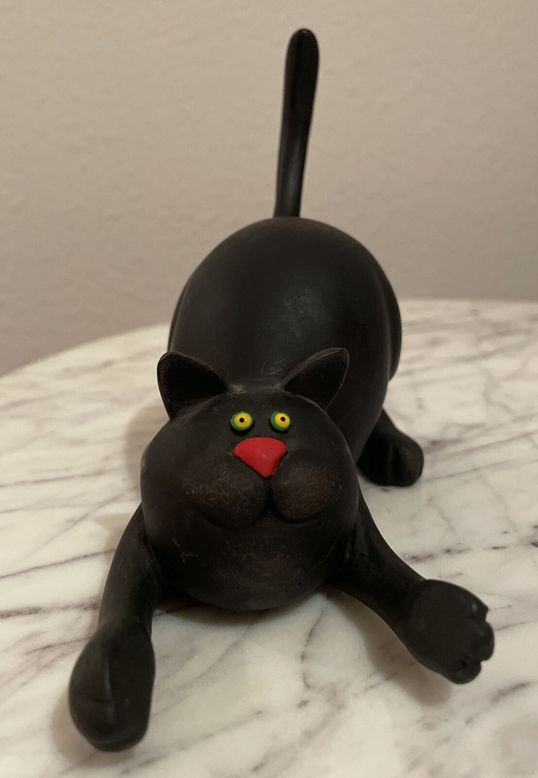 Vintage Black Cat Whimsical Kitty doing downward dog Figurine France