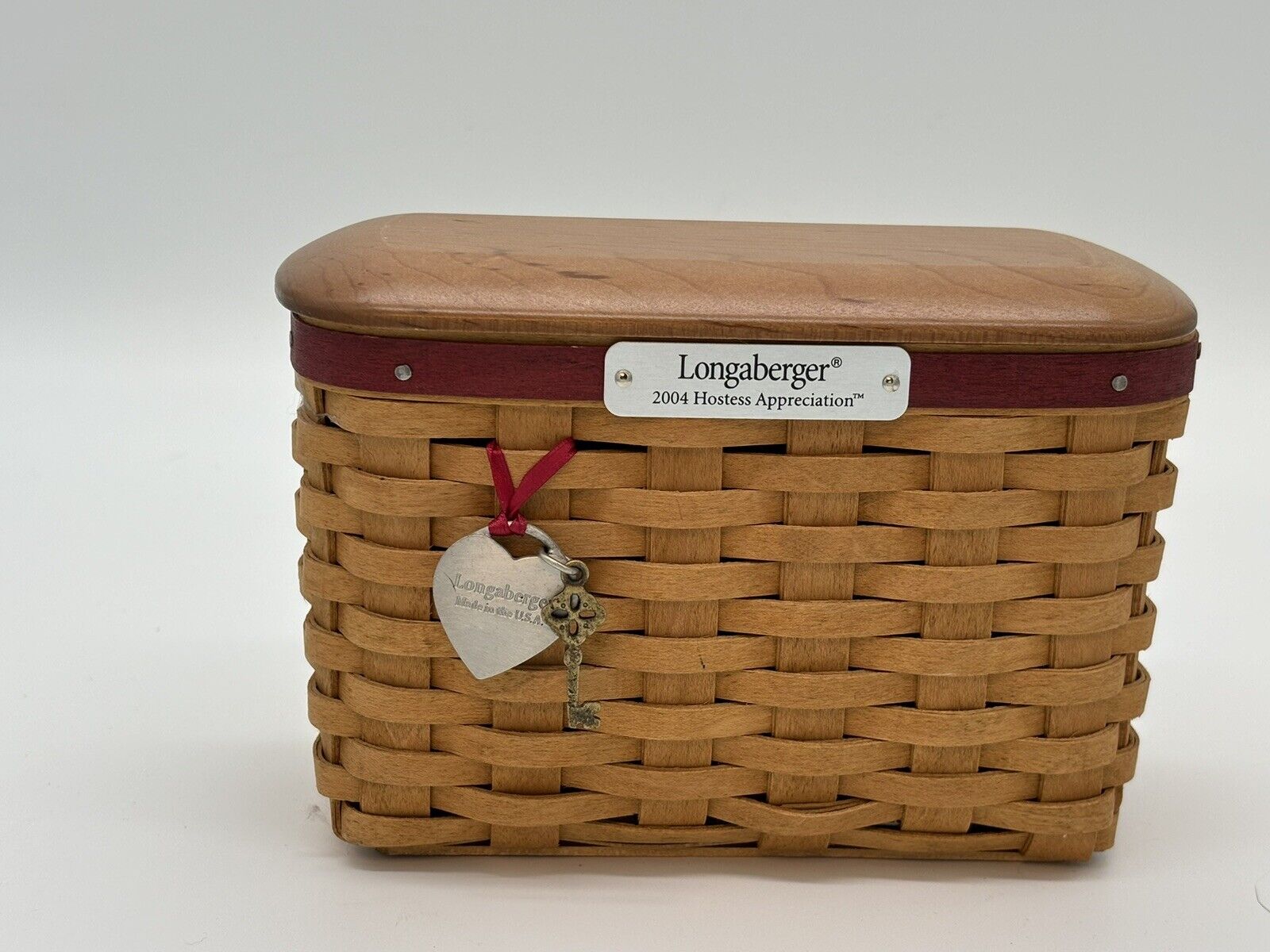 Longaberger 2004 Hostess Appreciation Basket, liner, protector, lid & tie-on 