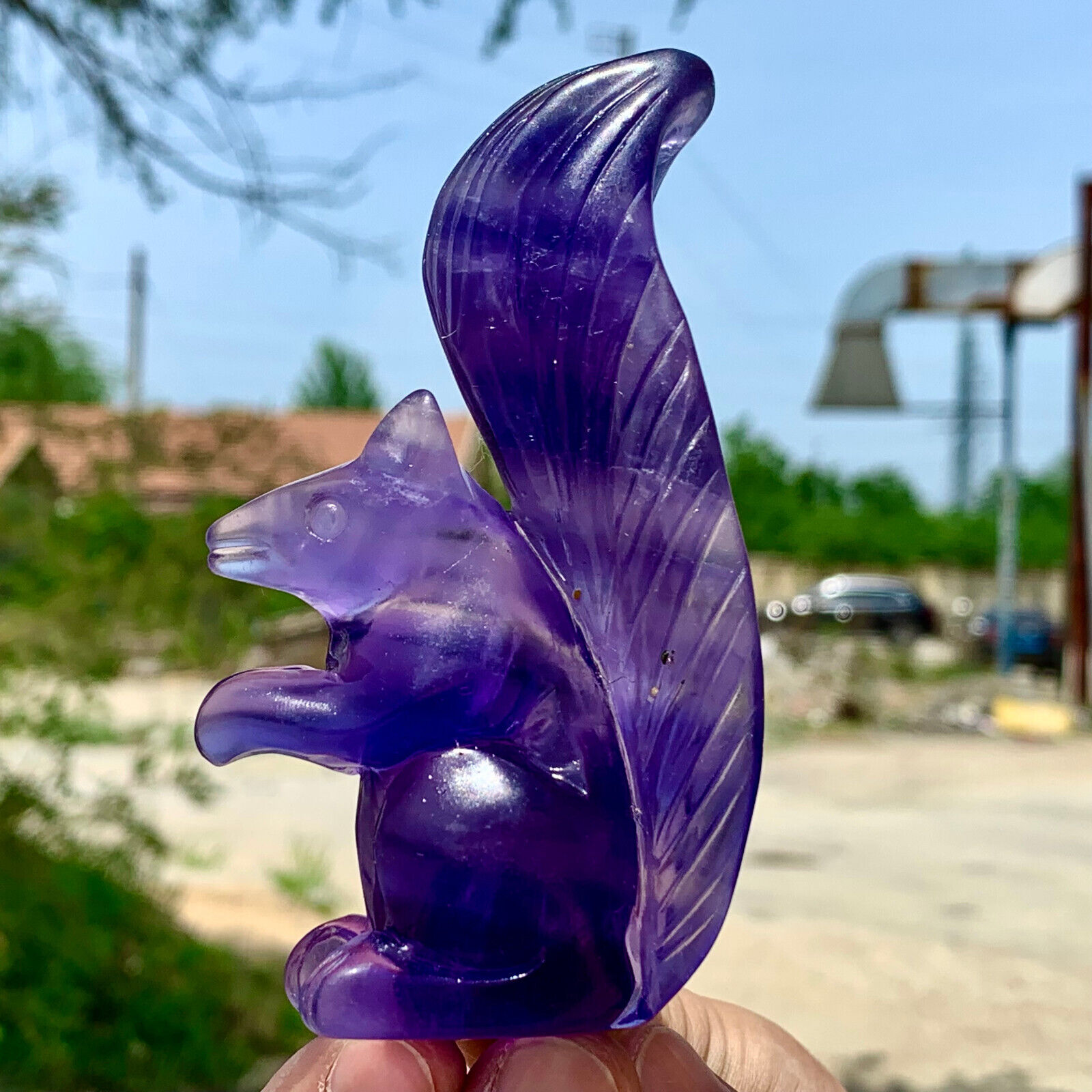 174G Rare natural colour Fluorite crystal hand-carved squirrel cure