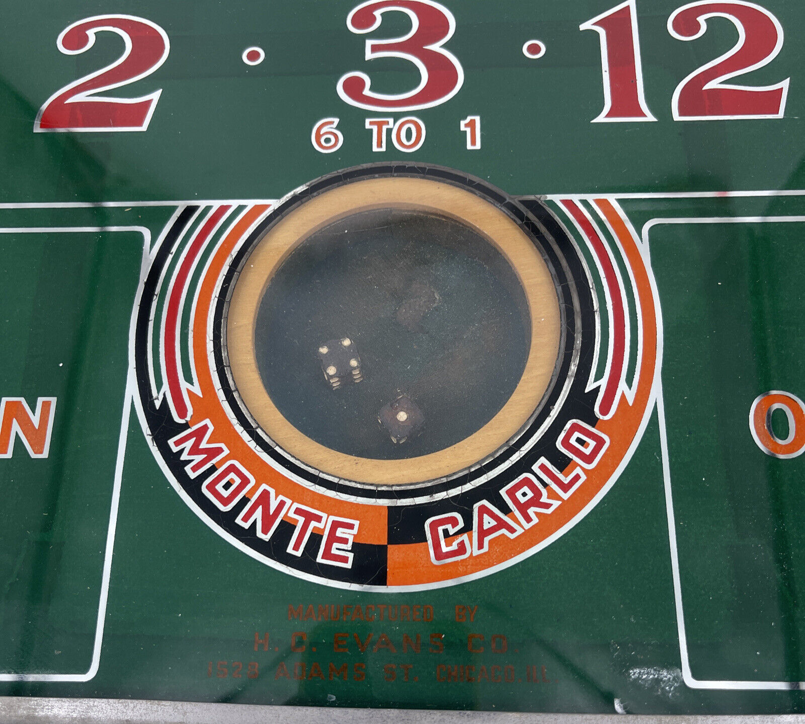 RARE - VINTAGE HC Evans Co Monte Carlo CRAPS GAME Dice Tabletop MUST SEE