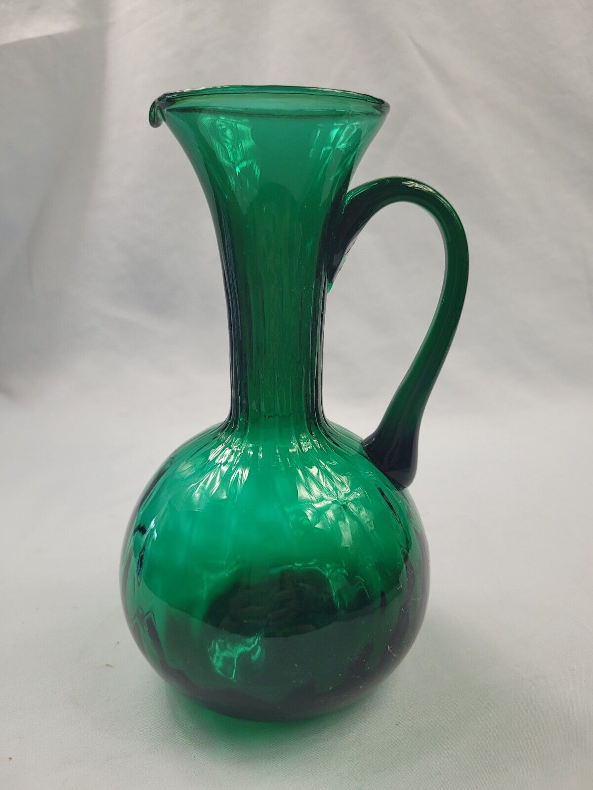 Vintage Empoli Green Italian Glass Ewer Pitcher Cruet Applied Handle MCM.     30