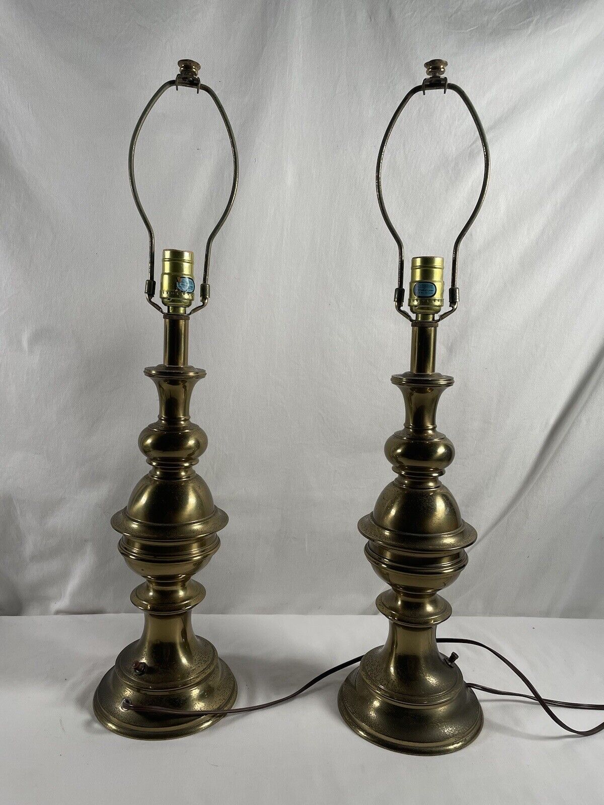 Pair of Vintage Stiffel MCM Heavy Brass Table Lamps #348 