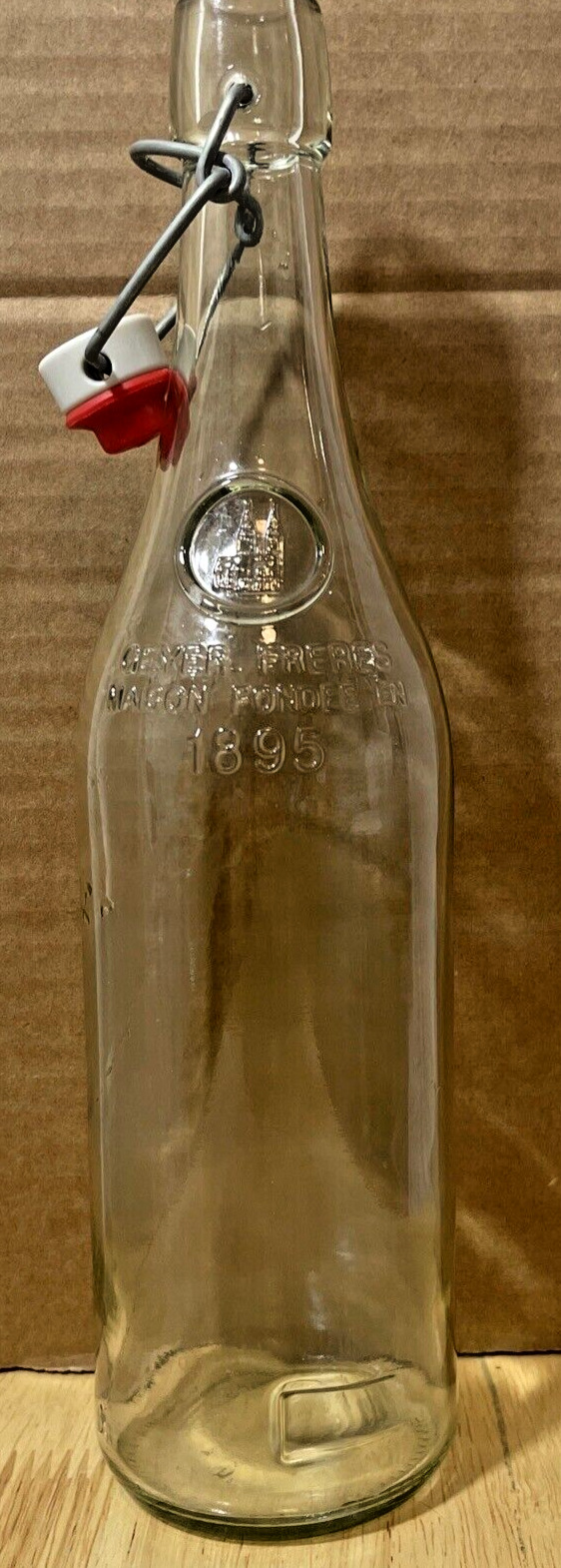 Vintage Geyer Freres Maison Fondee 1895 Glass Bottle Wire Bale Swingtop 12.5\