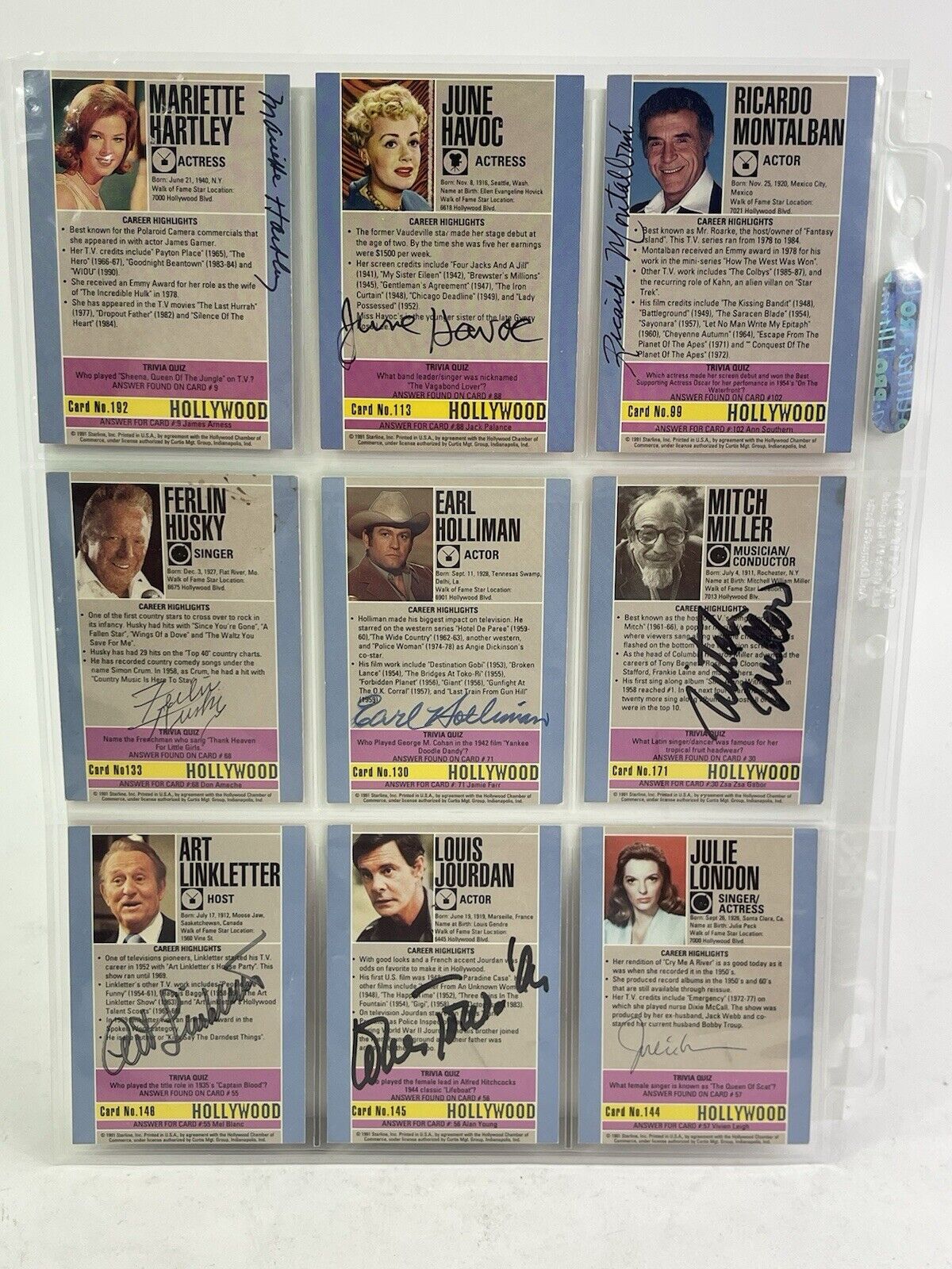 Collection Of 9 Hand Signed Starline Hollywood Walk of Fame Cards