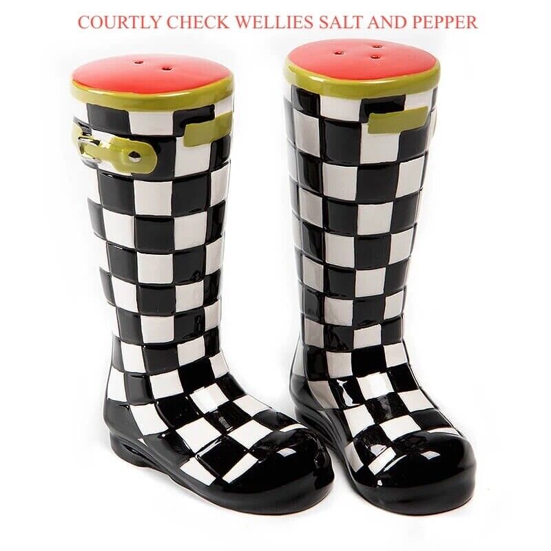 MacKenzie Courtly Check Wellies Salt & Pepper Childs Collectible Boots NIB