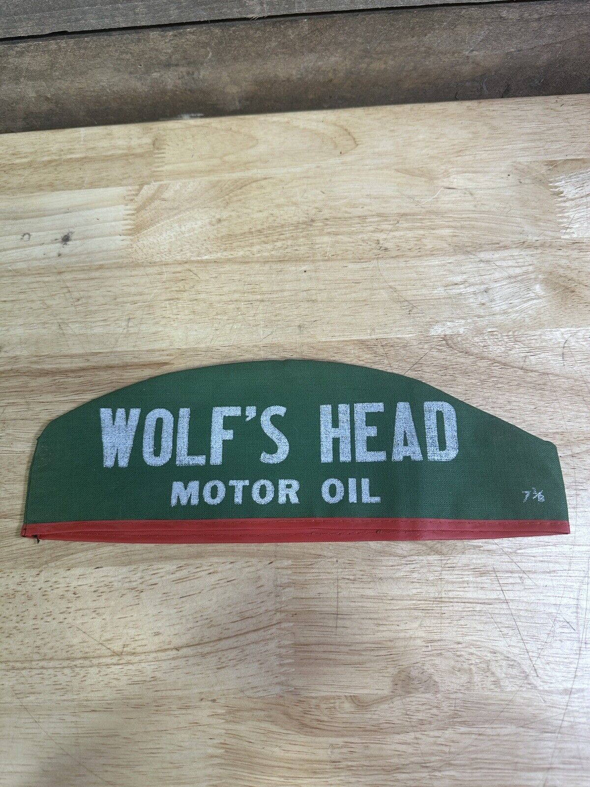 Vintage Wolf's Head Motor Oil Gas Station Service Attendant Jerk Hat 7 1/8 Cap