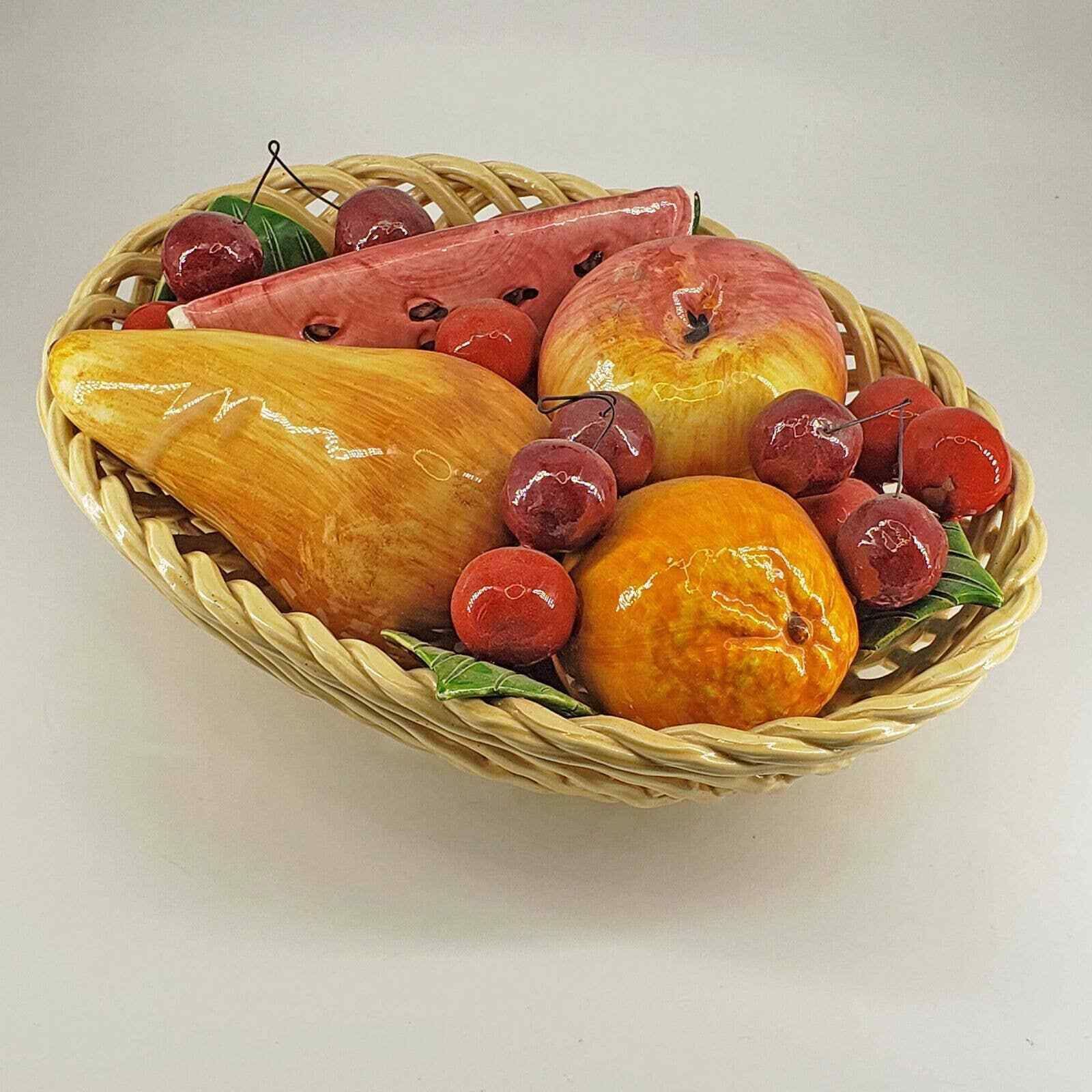 Vintage Majolica Ceramic Porcelain Fruit Basket Centerpiece Bassano Italy