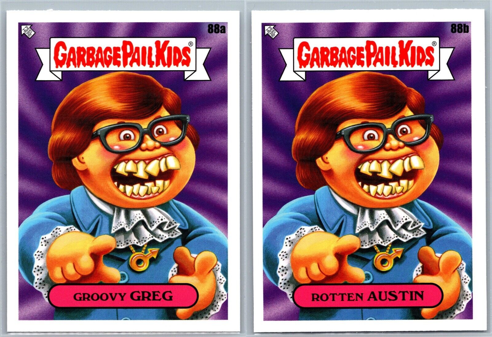 Austin Powers Mike Myers Garbage Pail Kids GPK Spoof 2 Card Set
