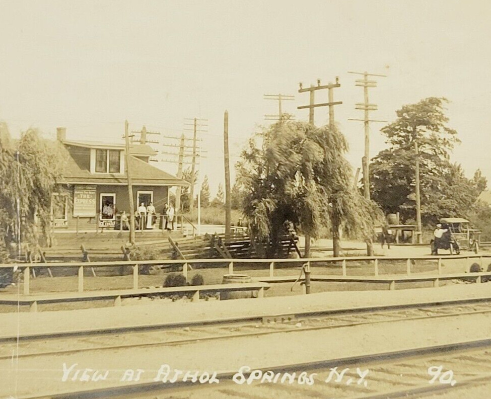 1914 RPPC Postcard Athol Springs The Express Store Train Tracks Near Buffalo NY