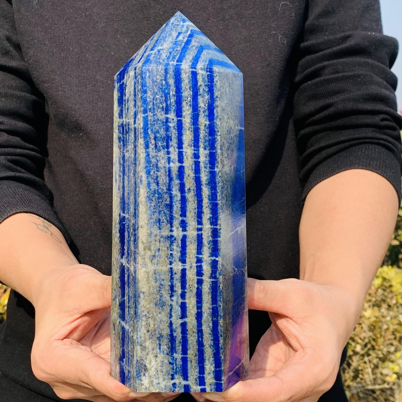 5.41LB Natural lapis lazuli jasper Quartz obelisk crystal Reiki healing